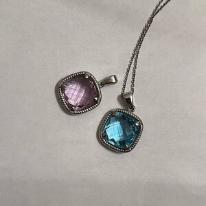 Sterling Silver Chain with Blue Topaz and Light Amethyst Pendants